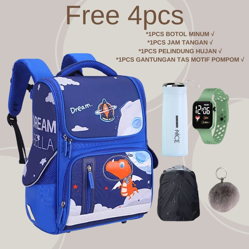 Tas Sekolah Anak-anak Dinosaurus Tahan Air Untuk Anak Laki-laki Perempuan Ortopedia Desain