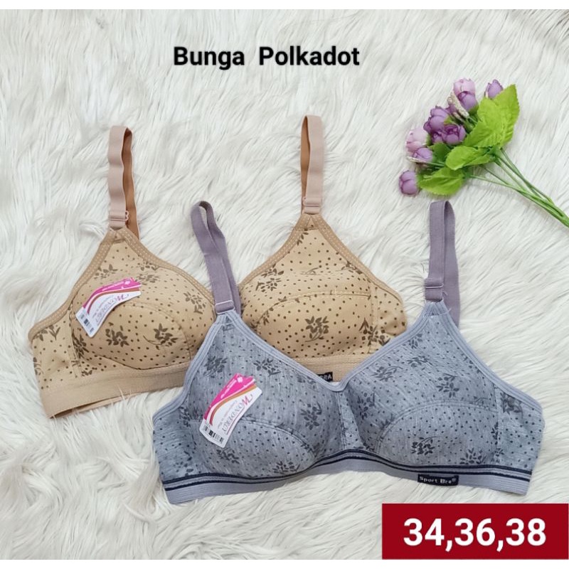 Paket Isi (3Pcs) &amp; (6Pcs) Sport Bra Dewasa Polos &amp; Polka / Bra Kain / Bra Sport / Bra Tanpa Busa / Bra Kesehatan