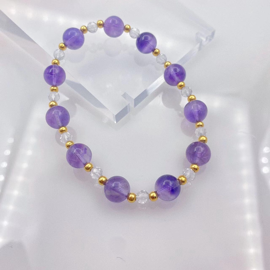 Gelang Manik-Manik Batu Kristal Amethyst Putih Natural Bahan Stainless Steel Untuk Wanita