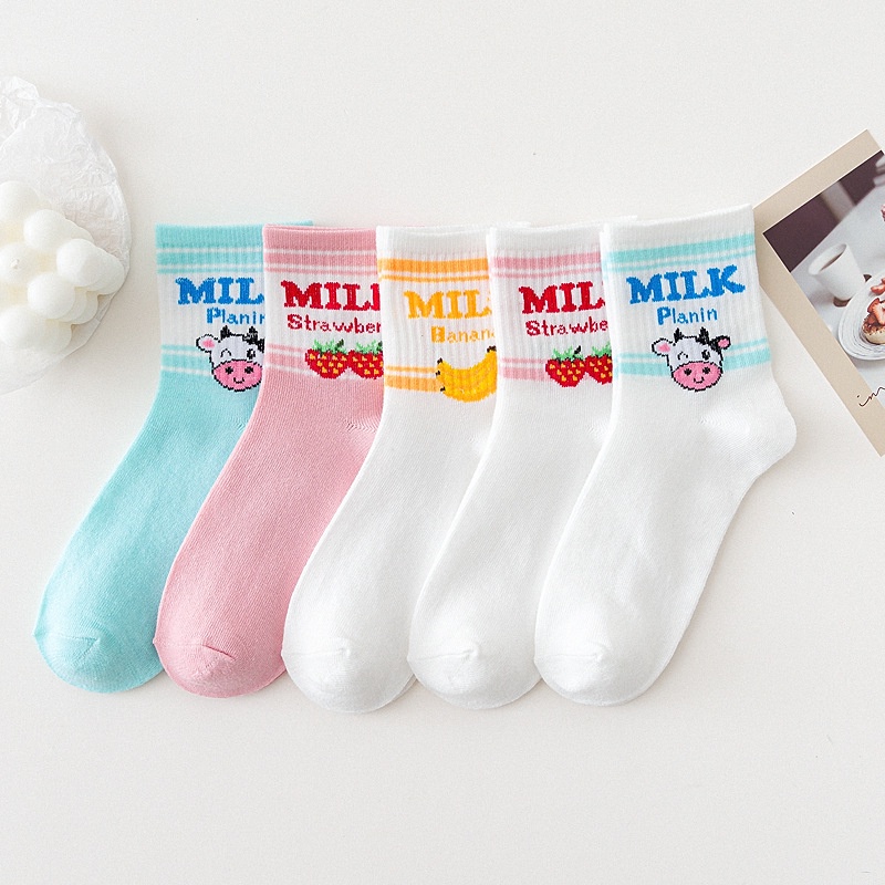 ⭐️𝐈𝐇𝐒 𝟗𝟖𝟑 𝐋𝐚𝐦𝐩𝐮𝐧𝐠⭐️Kaos Kaki Pria Wanita Motif Milk Kaos Kaki Panjang Casual Style