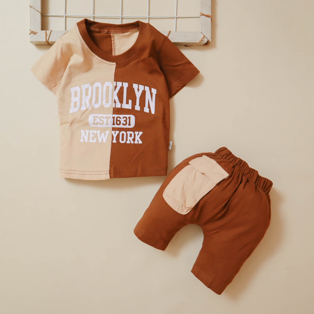Nuna Store Setelan Baju Celana Anak Bayi Laki-laki Usia 6 bulan - 5 tahun Motif Brooklyn
