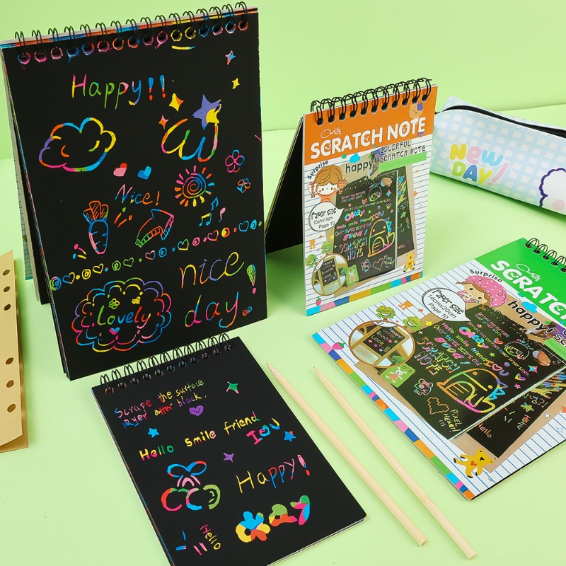 Diy Kreatif Anak Graffiti Colorful Scratch Book/Buku Gambar Scratchpad Seni Edukasi Menarik/Alat Tulis Kertas Lukisan Manual Anak