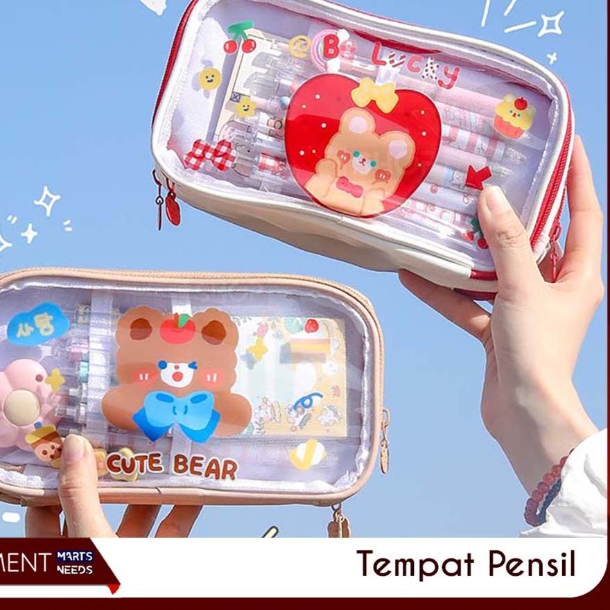 

Lagi Trend Tempat Pensil Lucu Anak Transparan Kotak Pencil Dompet Besar Karakter Motif Pouch Stationary Resleting Serbaguna UTS+