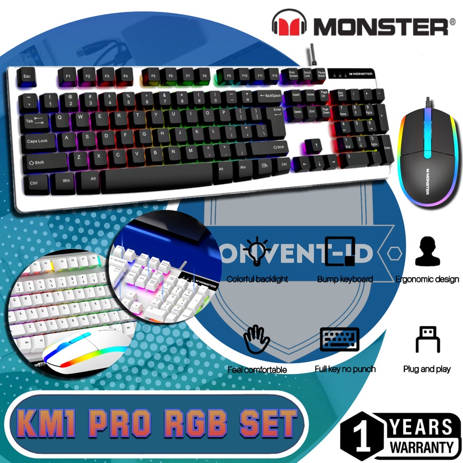 Jual MONSTER KM1 PRO RGB Backlit Wired Keyboard Mouse Combo Bundle Set