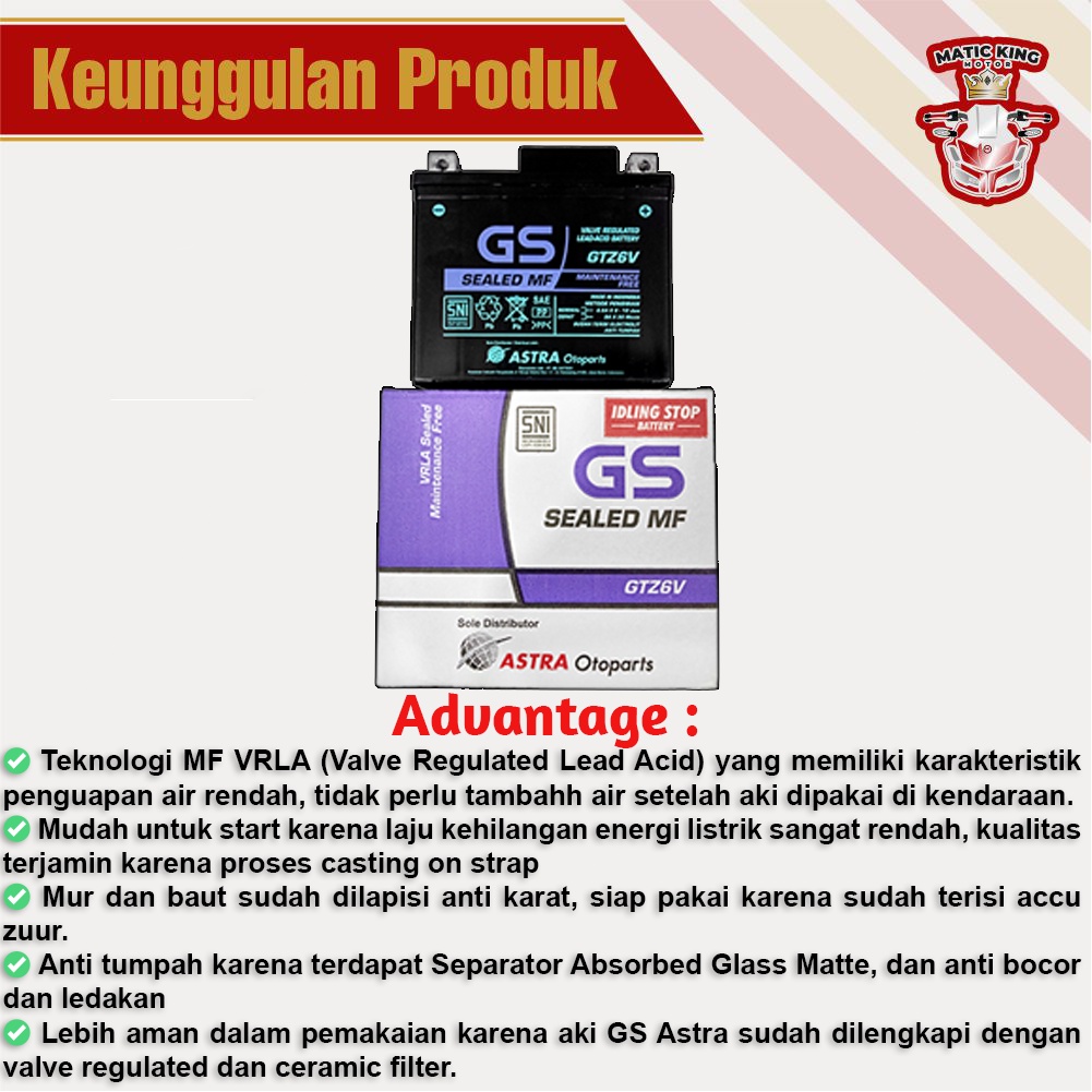 AKI GS ASTRA MF GTZ6V Vario PCX 125 150 Beat Pop Street ISS Scoopy New Idling Stop 12V 5Ah/10Hr Original