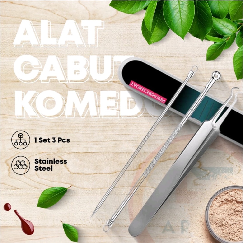 Pinset Komedo Pembersih Jerawat dan Komedo Blackhead di Wajah 1 set isi 3 Pcs