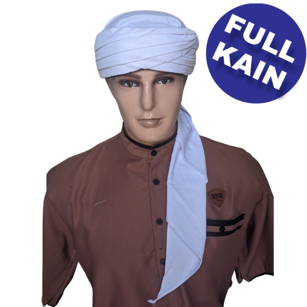imamah sorban FULL KAIN praktis premium peci habib - habaib tinggal pakai warna putih peci imamah pa