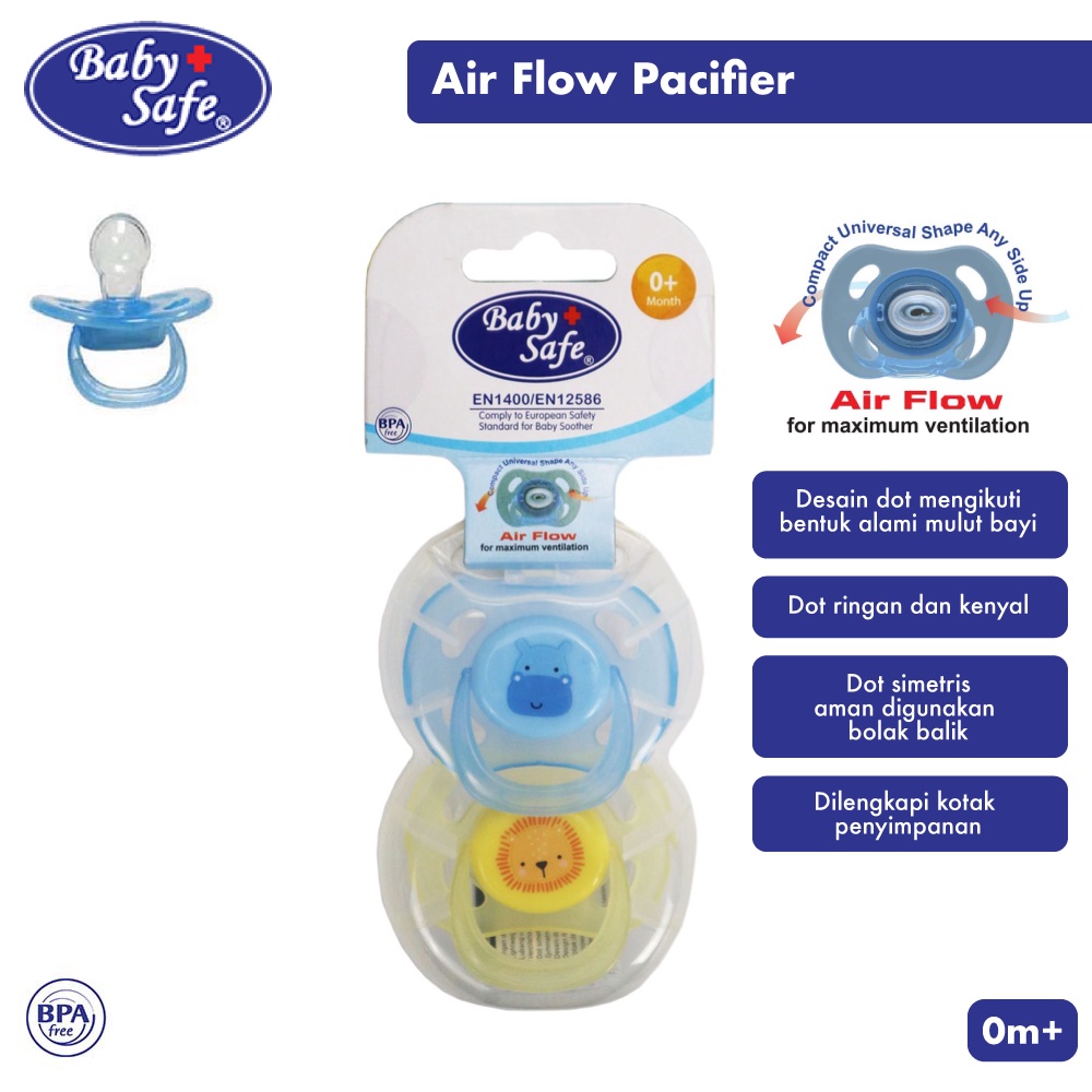 Baby Safe 2 Buah Pacifier Air Flow Empeng Soother Silicone 0-6m 6-18m Berry Mart