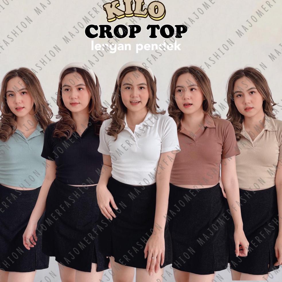 ⇸ MAJOMER ® | KILO CROP TOP LENGAN PENDEK - CROP TOP V KERAH RIB POLO - KAOS WANITA ㊓