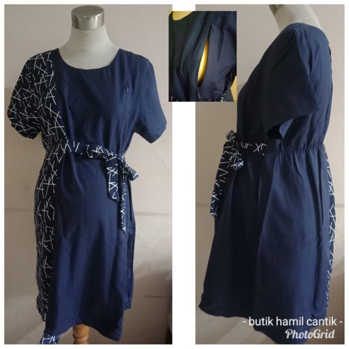 Terlaris ✨ -Baju tunik Dress Hamil menyusui kantor kerja hitam biru katun 8323- 2.1.23