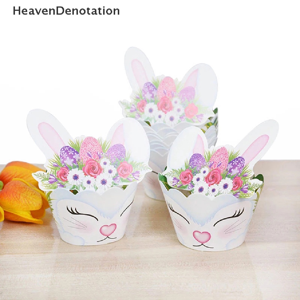 [HeavenDenotation] 24pcs/set Lovely Rabbit Cake Insert Card Wrapper Pesta Paskah Bunny Cake Topper HDV