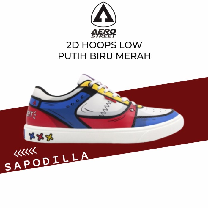 Sepatu aerostreet 2D change color hoops low putih biru merah sneakers