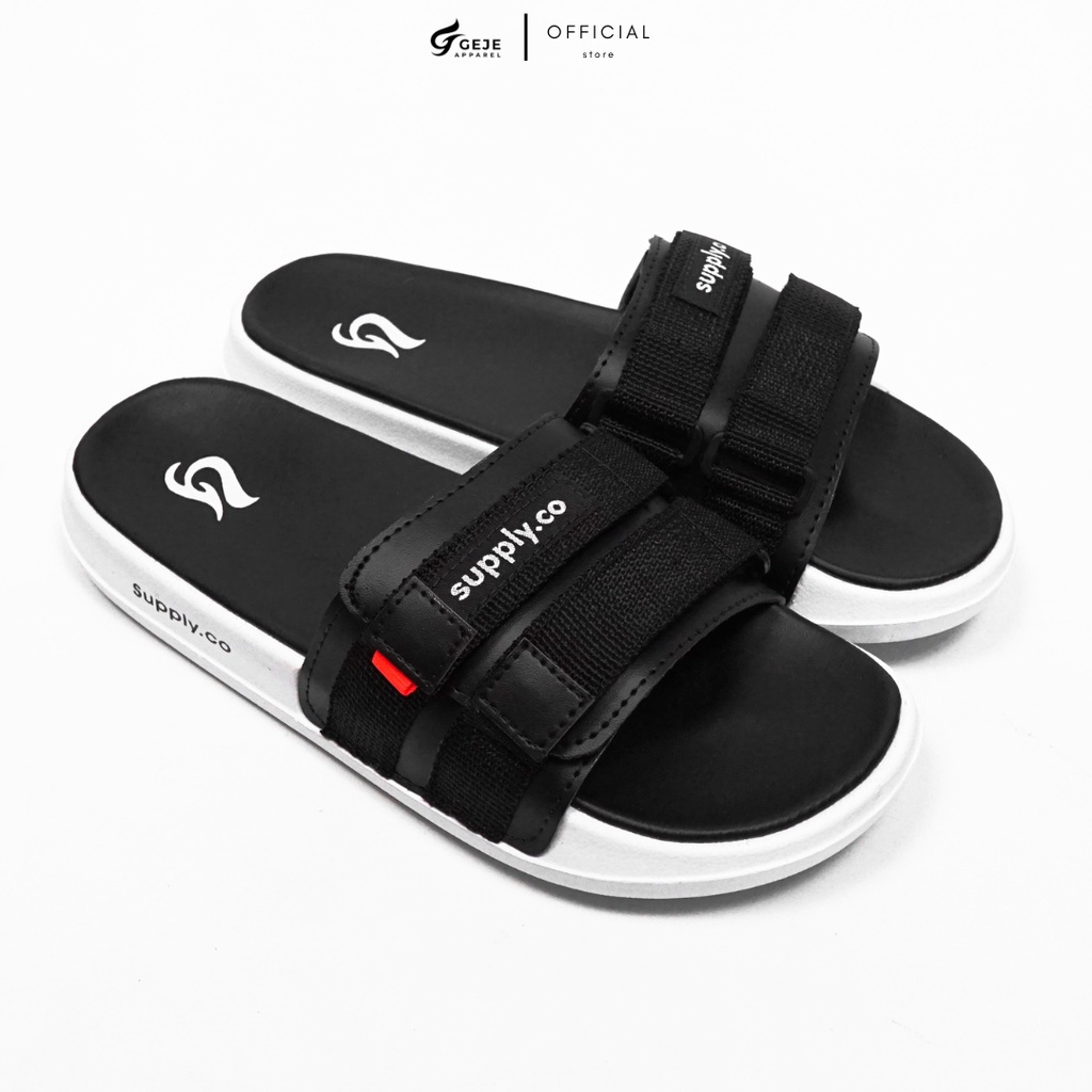 [SDL00011] Sandal Slide webbing | Sandal slop | Sandal Slide | sendal slide slippers  Footwear original Supply.Co( INSOL HITAM OUTSOL PUTIH )