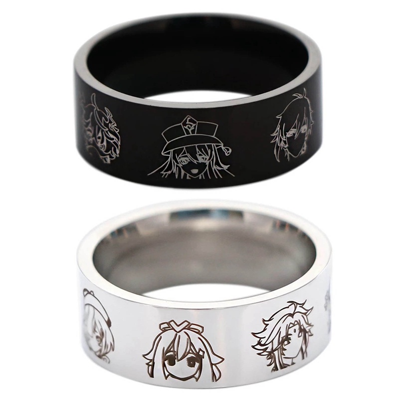 Pea Genshin Impact Hu Tao Stainless Steel Cincin Pria Wanita Hadiah Lucu Cincin Anime Fashion Aksesoris Cosplay Perhiasan