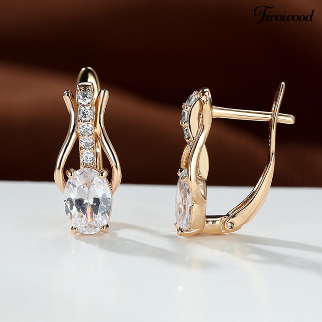 Twowood 1pasang Drop Earrings Oval Cut Faux Gemstone Temperamen Shiny Cubic Zirconia Hias Dress Up Hadiah Wanita Mewah Menjuntai Anting Perhiasan Pernikahan