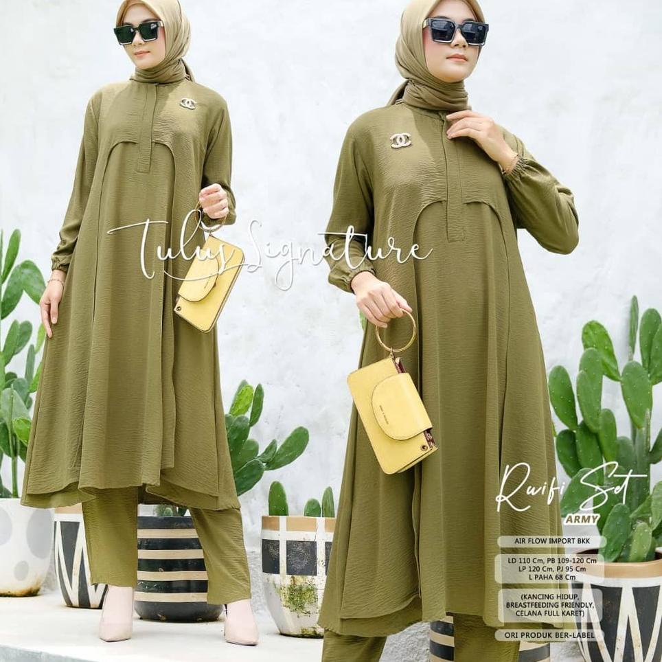Paling Dicari Ruifi One Set Crinkle Premium/Setelan Tunik Wanita/Stelan Tunik Celana Panjang/Setelan