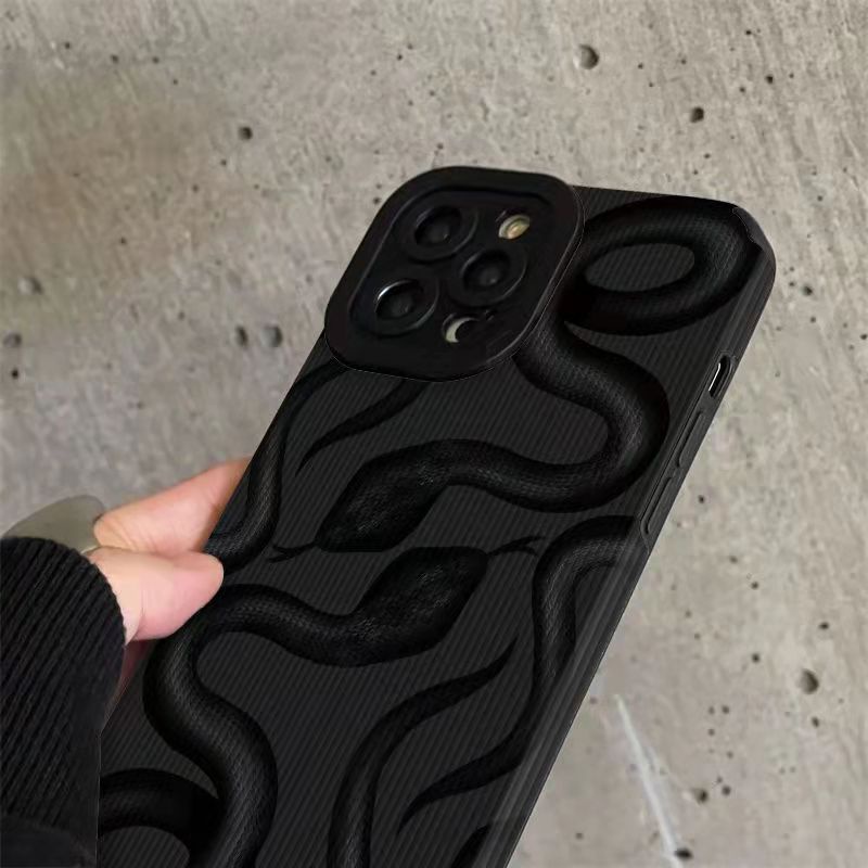 【Lamb Skin】Black Snake Leather Soft Case for IPhone 6S 7 Plus 8 Plus X XS XR XS Max 11 13 12 14 PRO Max 14 Plus 12 13 Mini Camera Protect Phone CASE