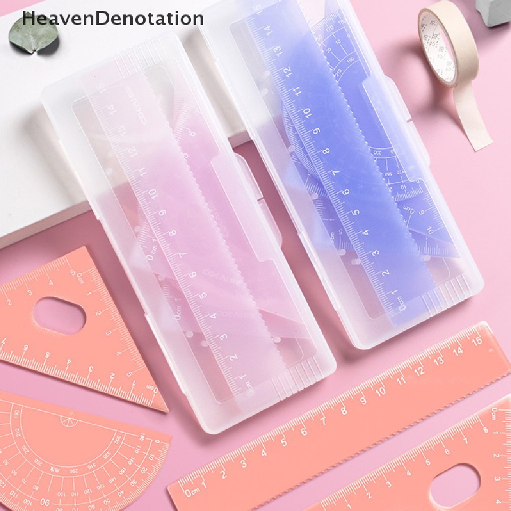 [HeavenDenotation] 4pcs Transparan Jelly Colored Plastik Penggaris Set Siswa Matematika Geometri Penggaris Set Untuk Penggaris Segitiga Penggaris Lurus Busur Derajat Paing Penggaris HDV