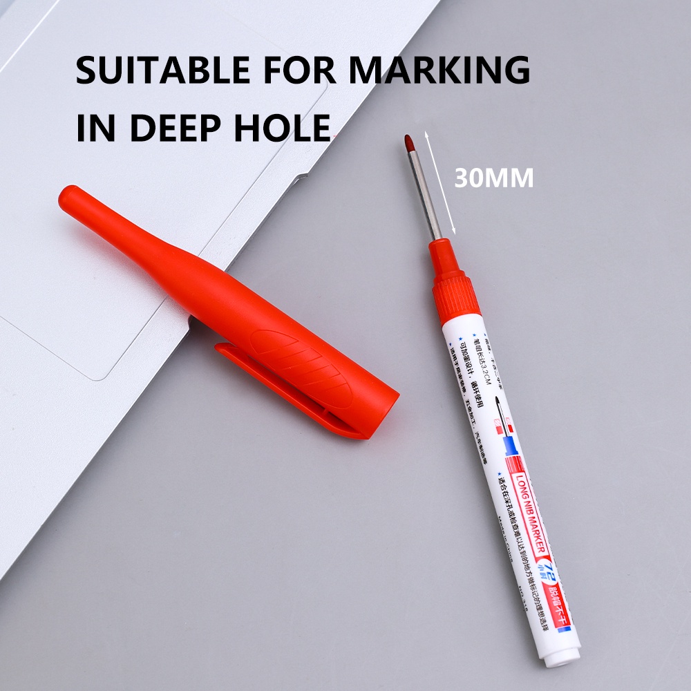 [Harga Grosir] 32mm Deep Hole Marker Pens Tinta Hitam Penanda Kepala Panjang Pen Carpenters Marking Alat Cepat Kering Penanda Minyak Ubin Tahan Air Untuk Dekorasi Woodworking Kamar Mandi