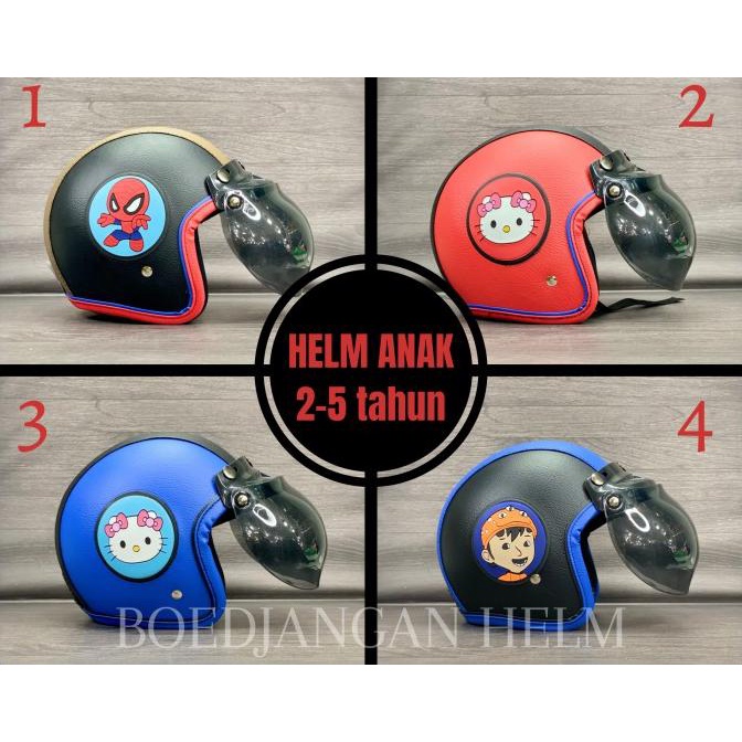 HELM BOGO RETRO ANAK FULL KULIT | 2-5thn | INCLUDE KACA