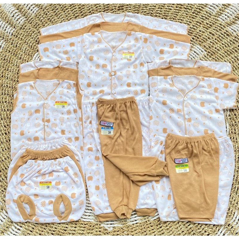 	 Serian Coklat Susu - 18 PCS / 9 Stel Paket Lahiran Setelan Baju Bayi Celana Bayi 0-3 Bulan	