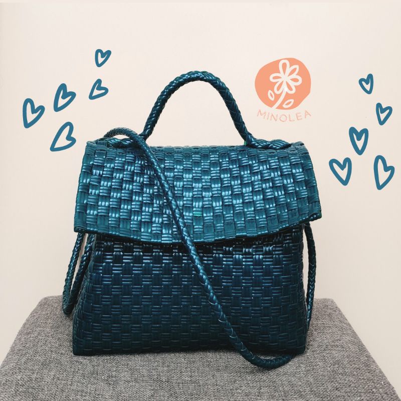 TAS ANYAMAN JALI PREMIUM SLEMPANG TUTUP MAGNET SIZE S EMERALD TAS WANITA TAS SELEMPANG