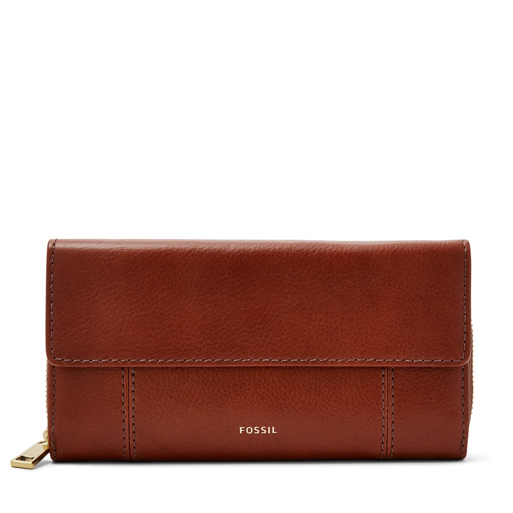 Fossil Jori RFID Flap Clutch Leather Brown Dompet Wanita - SWL3009-210