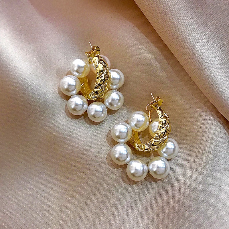 Anting Mutiara Bulat Vintage Anting Pejantan Wanita fashion Korea Berbentuk C