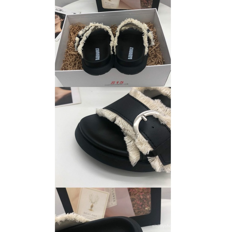 #Sisjuly# Sandal rumbai retro wanita sandal rumbai mode gesper sabuk kulit lembut sandal kasual