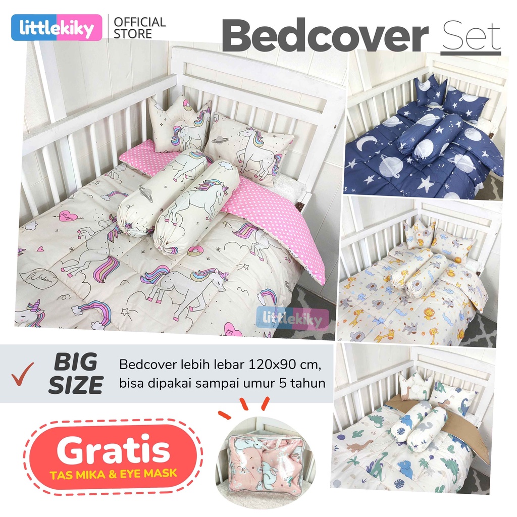 Bedcover Bayi Set Lengkap ( Bedcover, Bantal Guling Bayi, Bantal Crown ) Kado Bayi