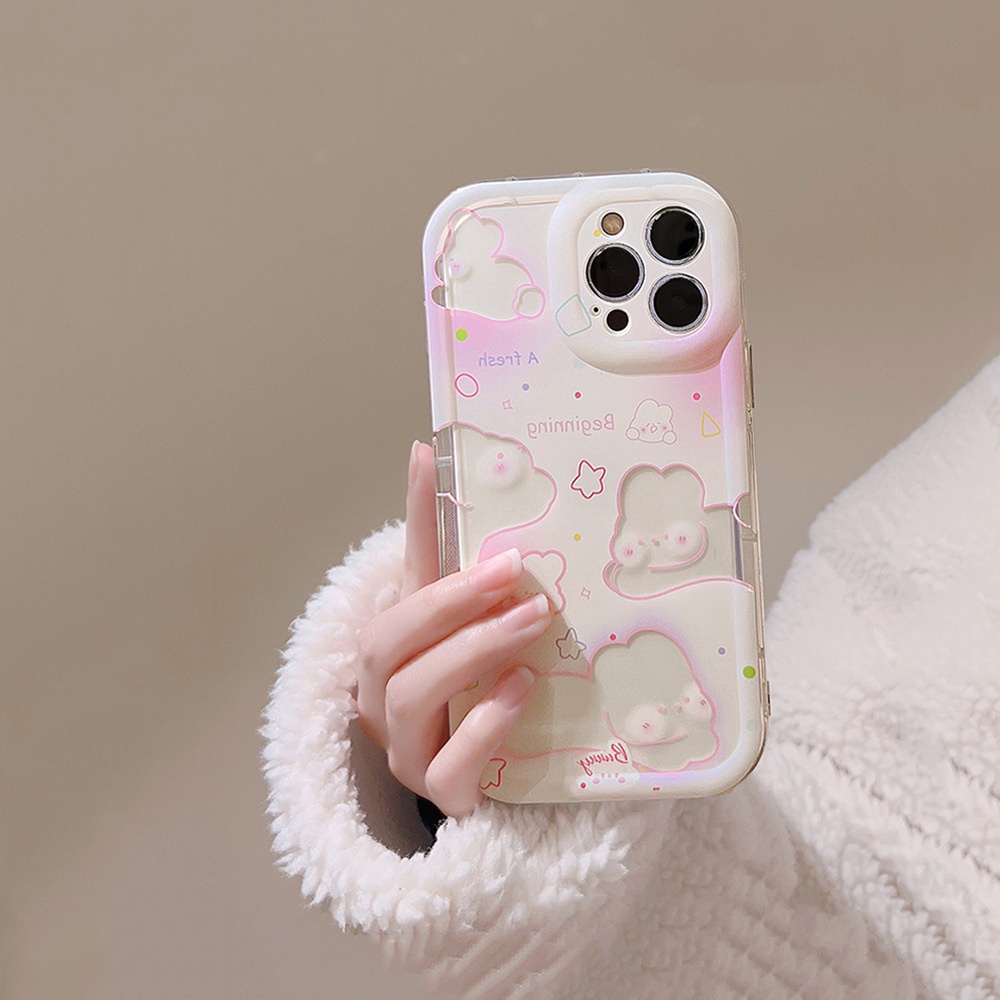 IPHONE Casing Transparan Lembut Kartun Kelinci Pink Lucu Untuk Iphone14 11 12 13 PRO MAX Casing Cover Pelindung AT0016