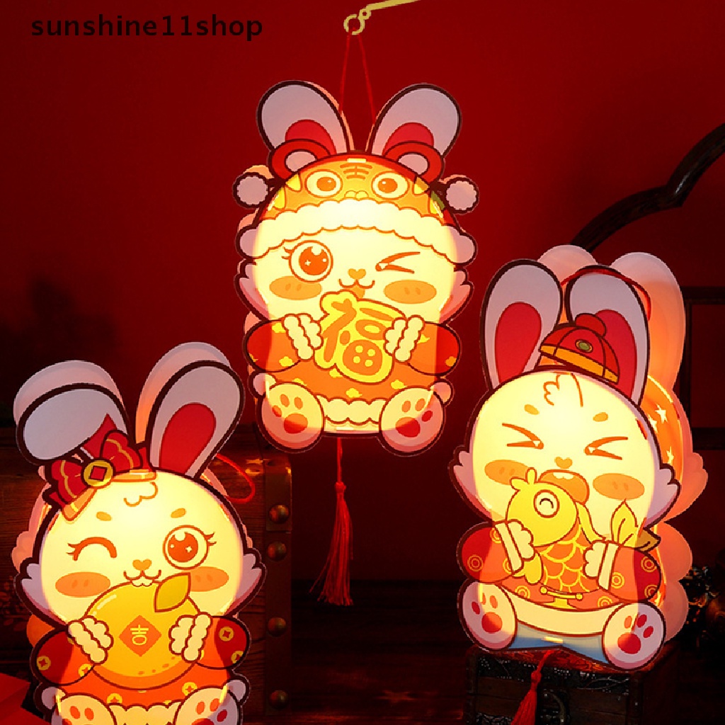 Sho 1Set 2023tahun Kelinci DIY Lentera Gantung DIY Handmade Paper Lantern Paket Bahan Lentera Festival Kelinci Lucu Glowing Perlengkapan Dekorasi N