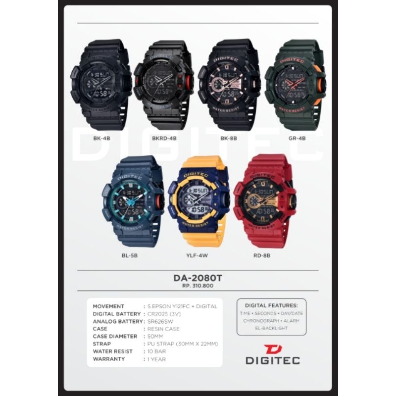 Jam Tangan Digitec Pria Analog-Digital DA-2080T ORIGINAL Water Resist