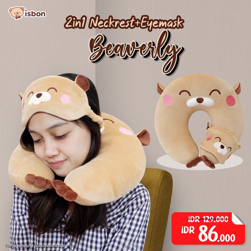 Bantal Leher Karakter Rabbit sweet dream dan Berang-Berang Beaverly 2 in 1 Penutup Mata Eye Mask Nyaman Digunakan Mudah Dibawa by Istana Boneka