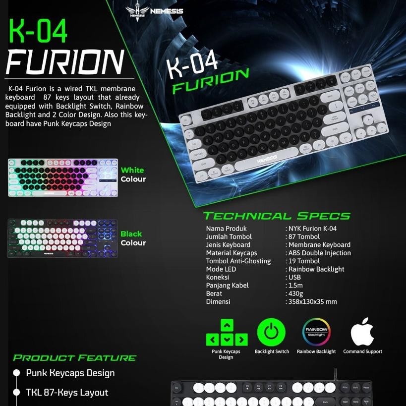 NYK Nemesis Furion K04 / K-04 Membrane Gaming Keyboard