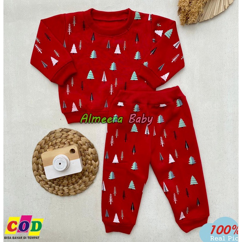 Setelan Baju Bayi Setelan Sweater Celana Joger Motif Pinus Bahan Flecee Usia 3-12 Bulan Almeera Baby and Kids