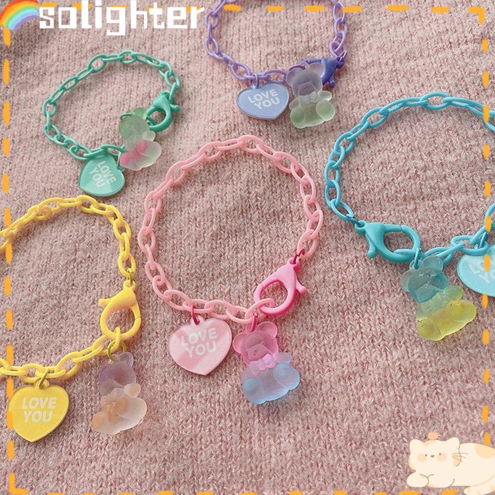 Solighter Gelang Hadiah Lucu Kreatif Colorful Pendent Adjustable Bears Bracelet