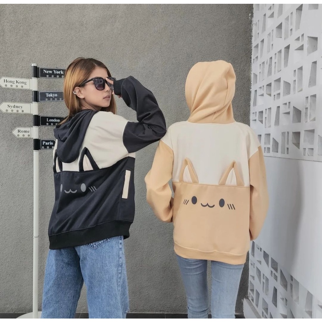 Jacket Wanita MACHIO CAT ZIPPER Sweater Lucu Style Korean Fashion Kekinian OOTD Santai