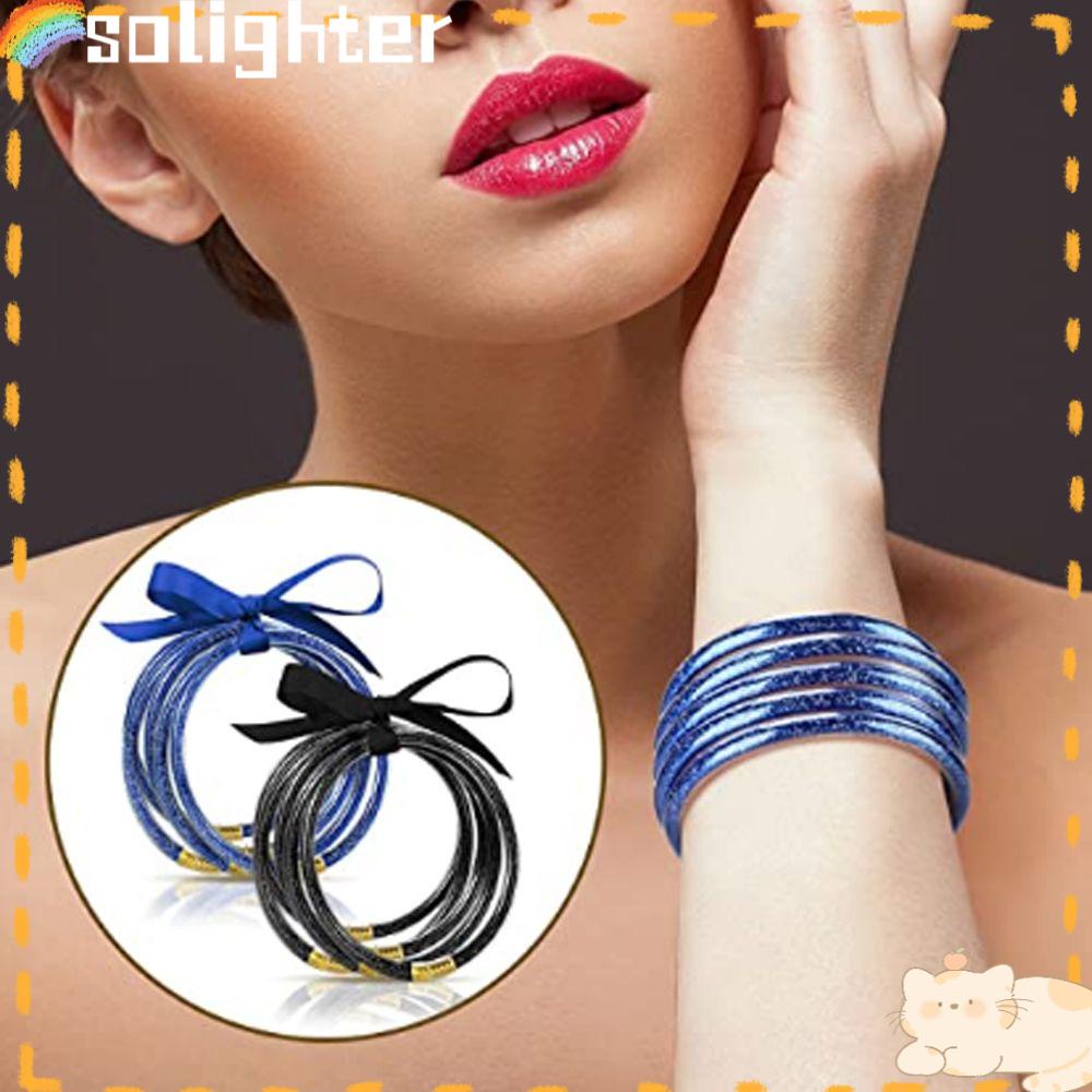 Solighter Glitter Bangles Set Pesta Baru Emas Perak Biru Jelly Bangles