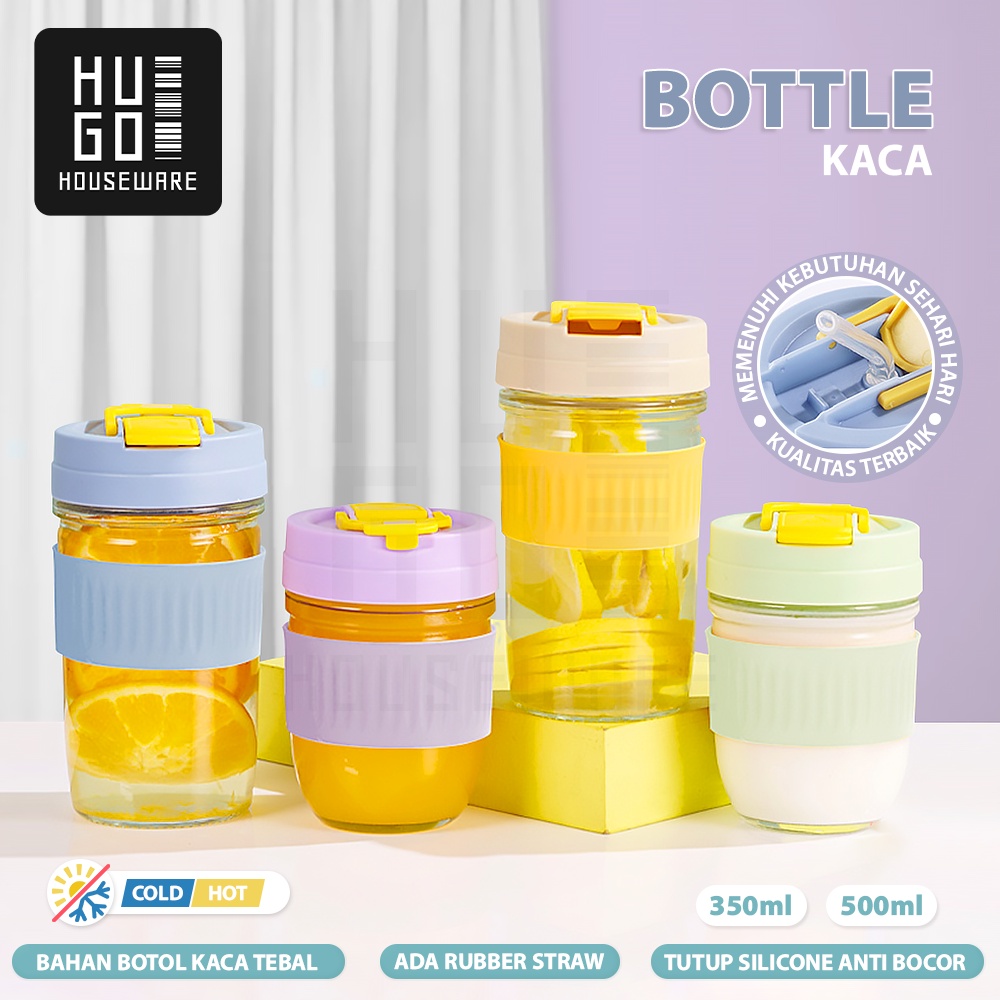 HUGO Tumbler Kaca 350 ml dan 500 ml Gelas Botol Minum Kaca Bening Aesthetic Coffee Cup Anti Tumpah