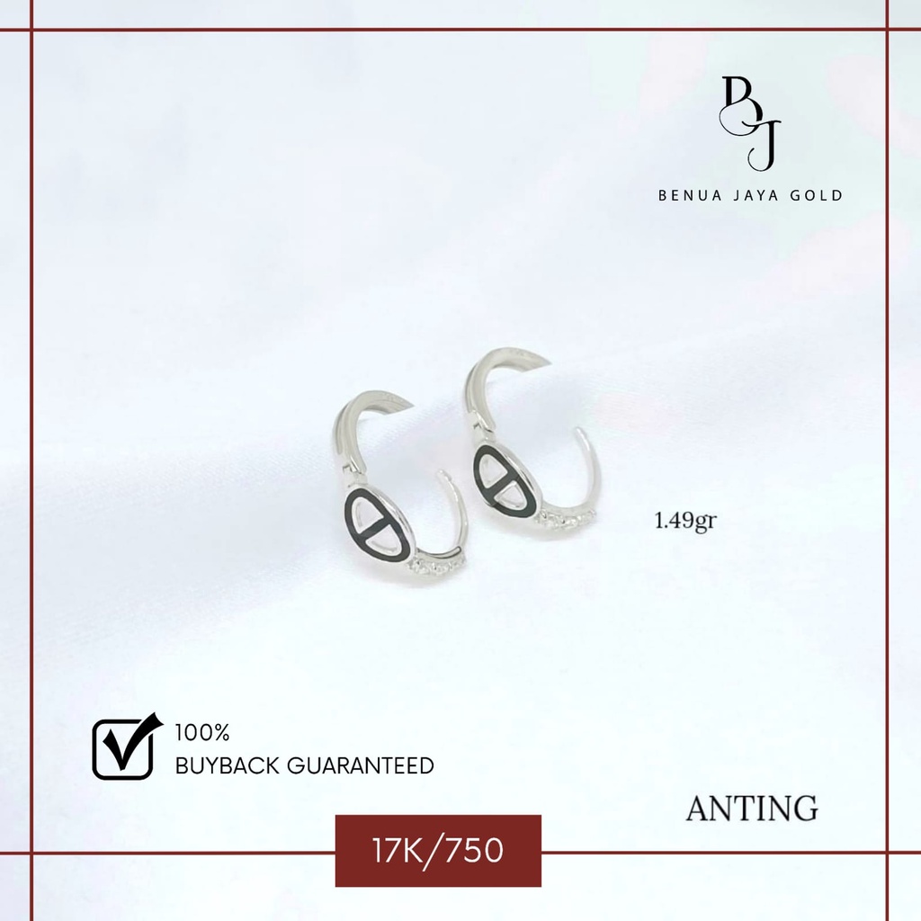 Anting Bulat Fashion Emas Putih 17K/750