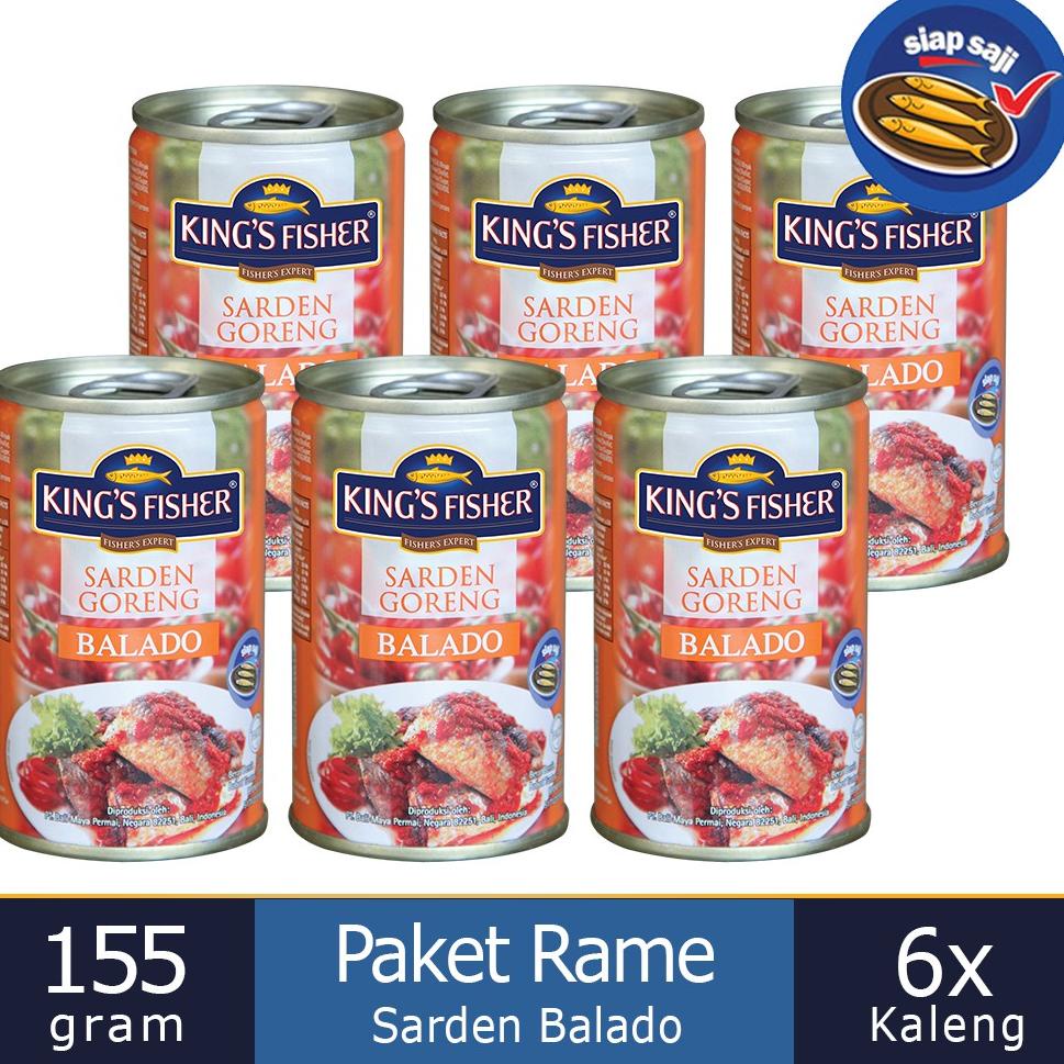 

[Perfect] King's Fisher Paket 6 pcs Sarden goreng mini rasa saus balado Makanan Kaleng 155 gr Buat Kalian