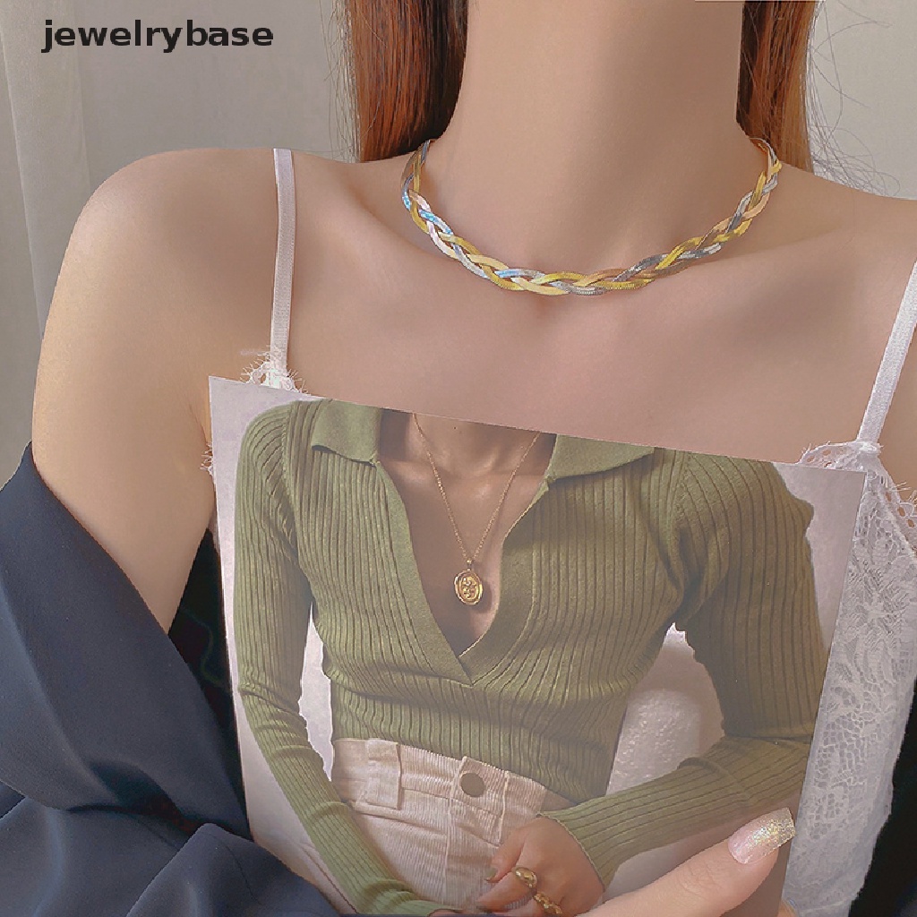 [jewelrybase] Multi Layer Tahan Air Baja Titanium Tangan Dikepang Baru Herringbone Rantai Kalung Untuk Wanita Fashion Klavikula Rantai Trendi Perhiasan Butik