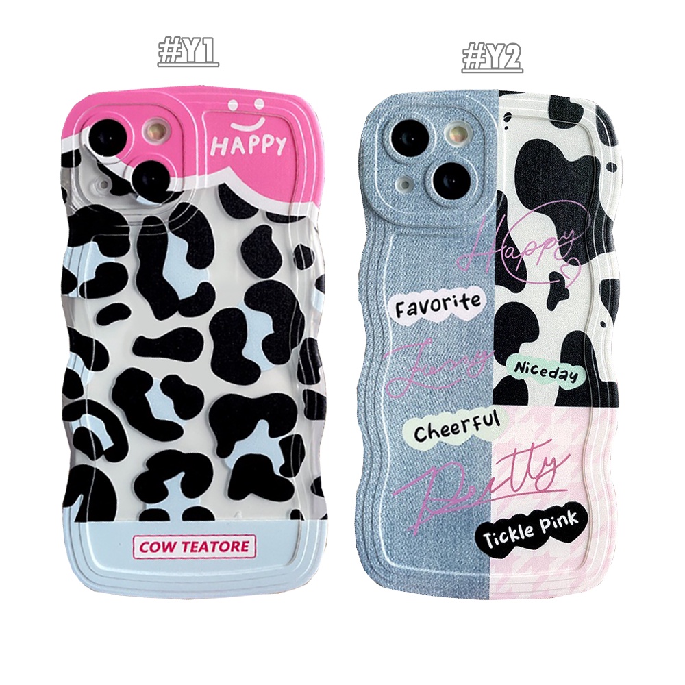 Trend Case OPPO A17k A17 A77S A57 A16 A16K A16E A55 A95 A96 A94 A76 A12 A5s A15 A54 A7 A53 A3s A31 A52 A92 F9 F11 Reno5 Wavy Edge Denim Patch Happy Leopard Print Soft Couple Case