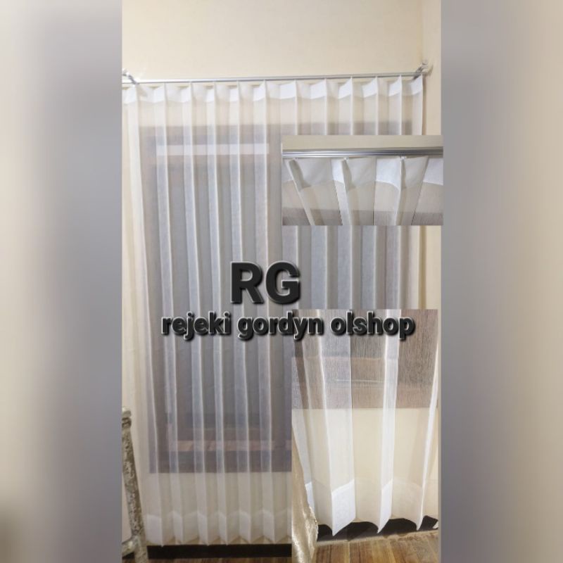 GORDEN VITRASE POLOS MODEL PLISKET CANTOLAN KAWAT  BAHAN SABLE TEBAL SIANG JENDELA LAPISAN CREAM