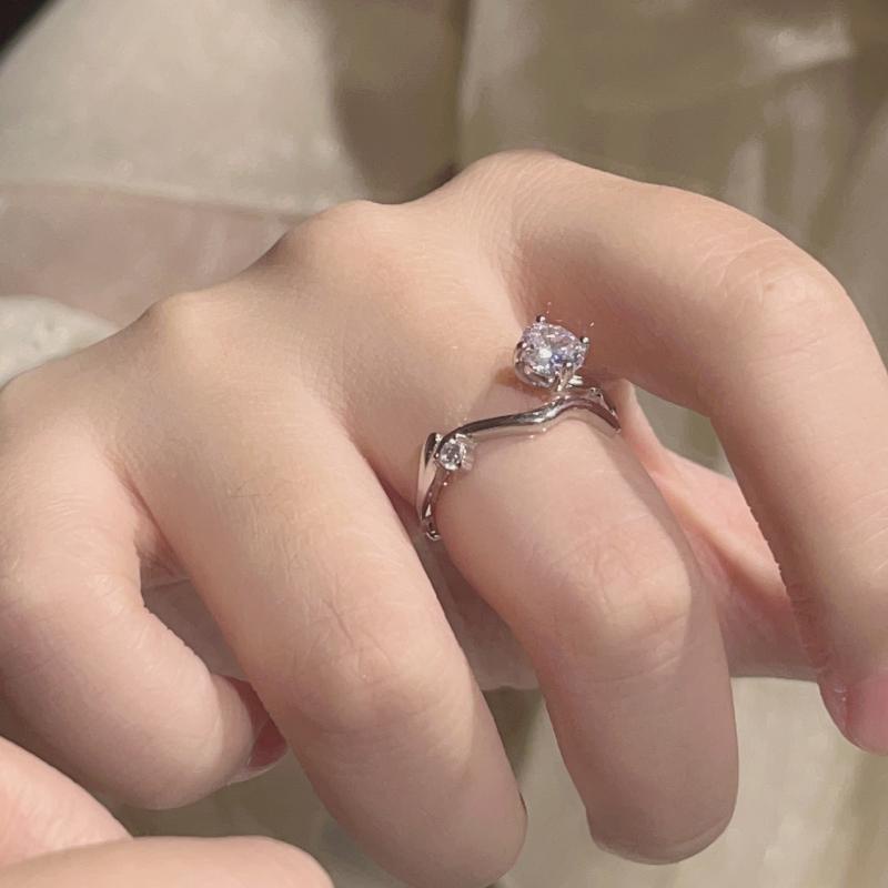 Cincin Perak Zirkon Pembukaan Geometris Tidak Teratur Perempuan Cincin Berlian Lamaran Korea