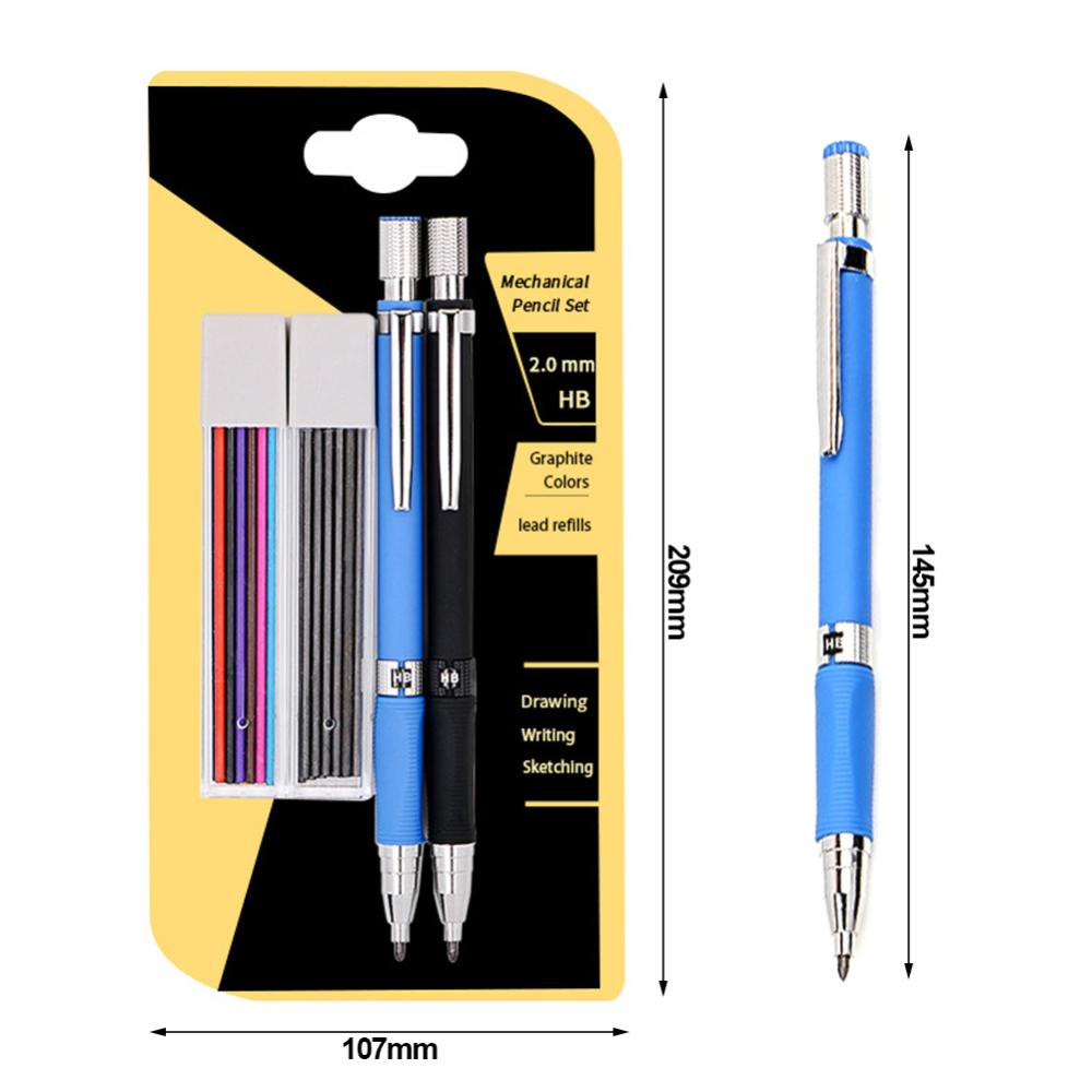 Timekey 2.0mm HB Pensil Mekanik Dengan Lead Set Pensil Otomatis Dengan Isi Ulang Lead Core Warna/Hitam Untuk Gambar Serut Seni Sketsa Tulisan G2U1