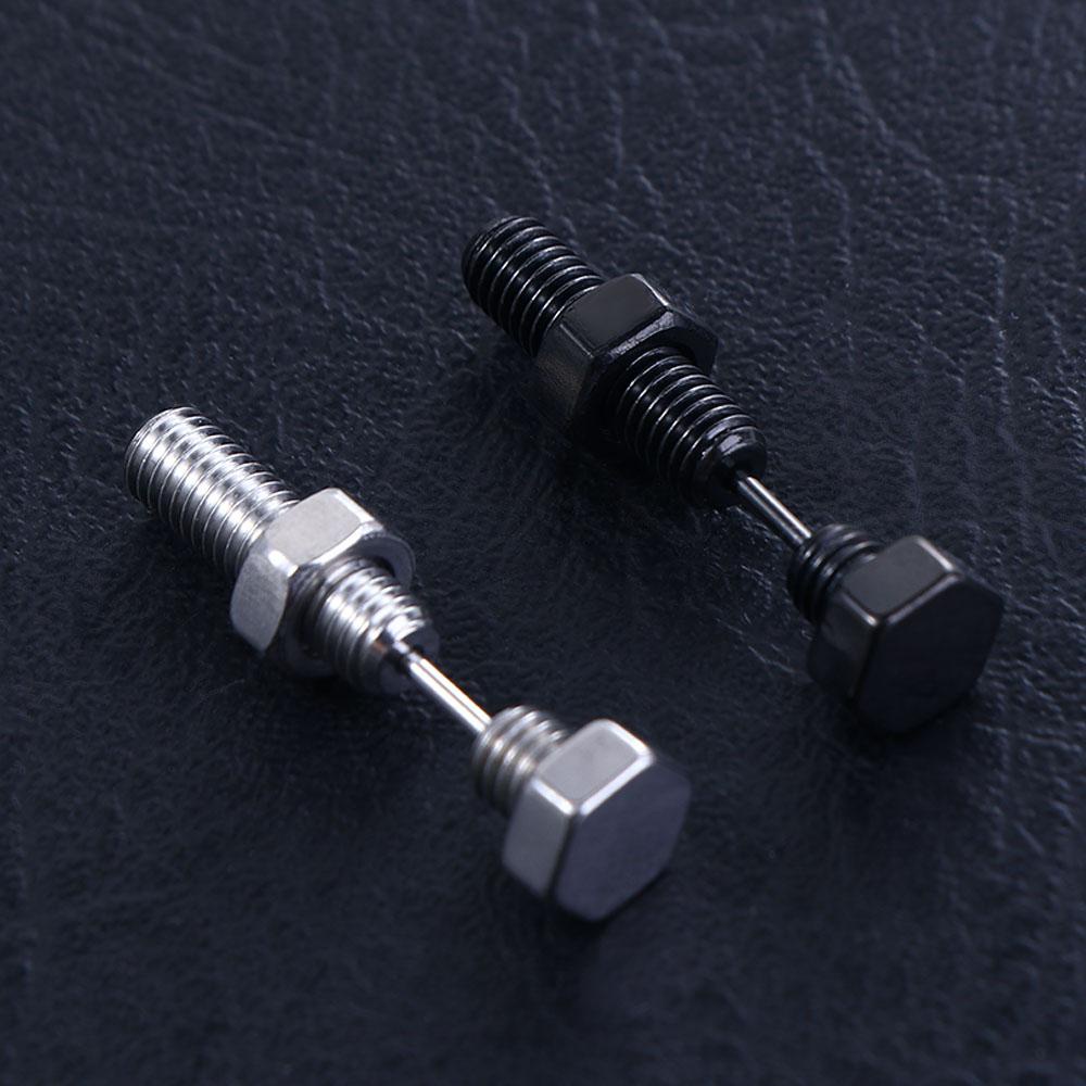 Agustinina Ear Studs Personality 1pasang Hadiah Sekrup Warna Hitam Silver Untuk Perhiasan Tindik Pria Wanita