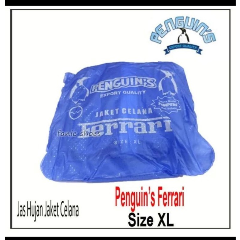 Jas Hujan Penguin CX7 Size L - XL Setelan Jaket Celana Penguins CX 7 Dewasa Pria Wanita Perempuan Laki Remaja Tebal Original Ferrari Black Hitam PVC