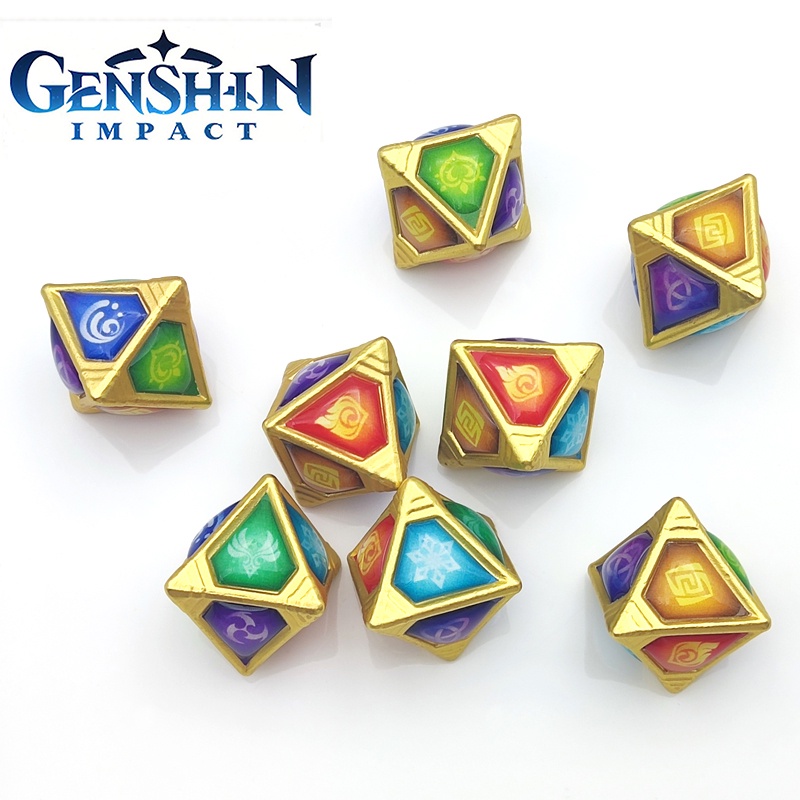 Genshin Impact Genius Lnvokation TCG Metal Element Dadu Perhiasan Aksesoris Game Kipas Koleksi Mainan